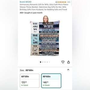 To Wife from husband anniversary soft fleece blanket